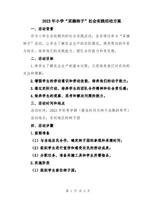 2023年小学“采摘柿子”社会实践活动方案