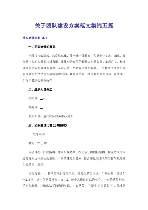关于团队建设方案范文集锦五篇