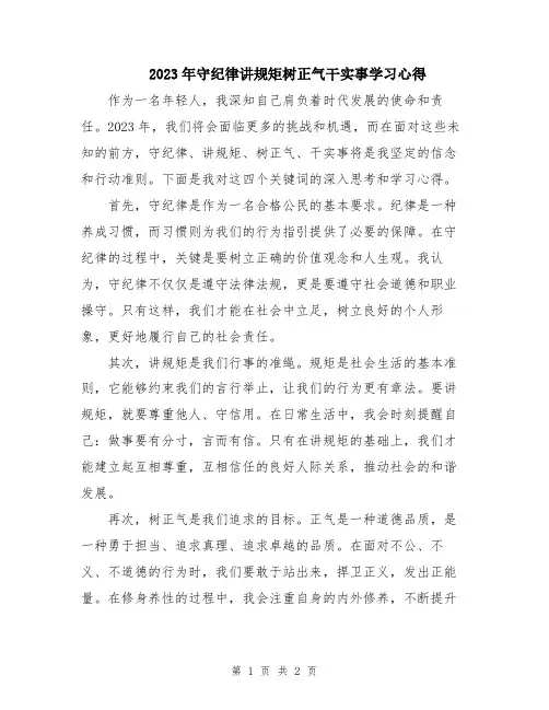 2023年守纪律讲规矩树正气干实事学习心得