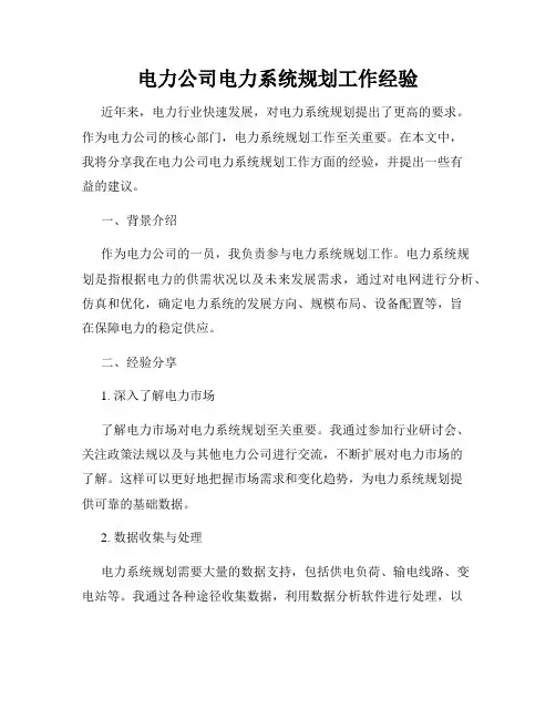 电力公司电力系统规划工作经验