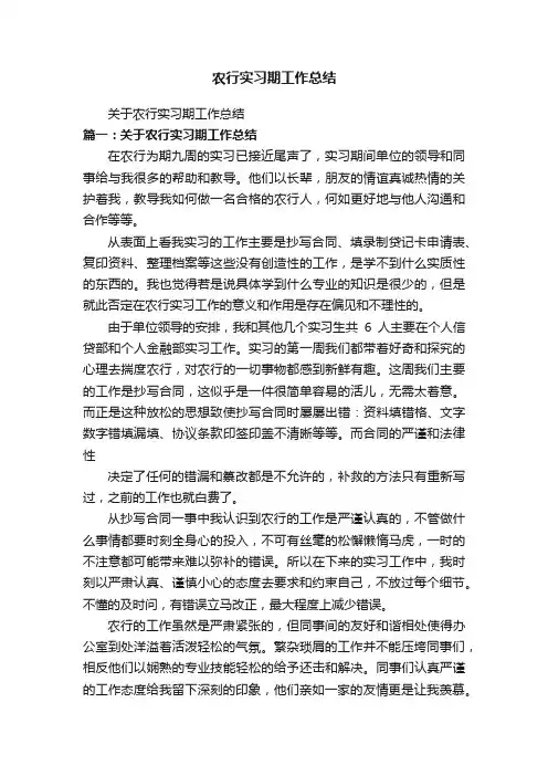 农行实习期工作总结