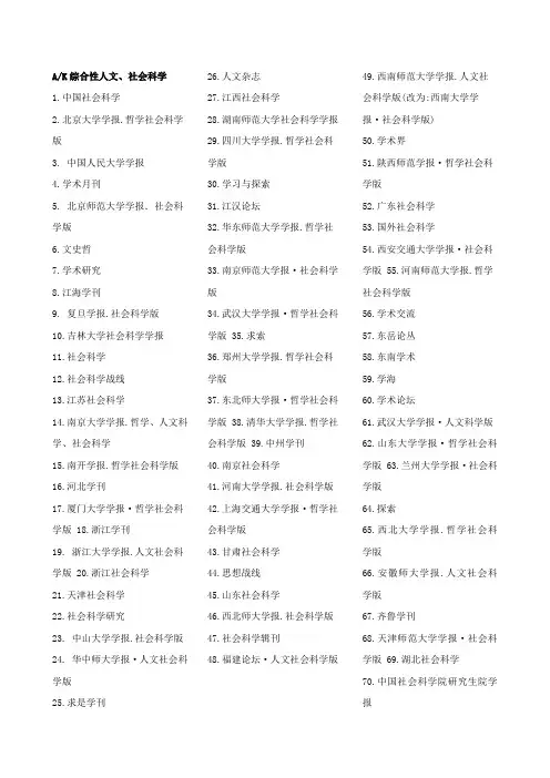 文学类中文核心期刊目录集合