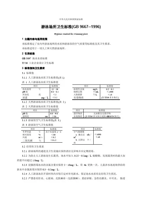(GB9667-1996)游泳场所卫生标准