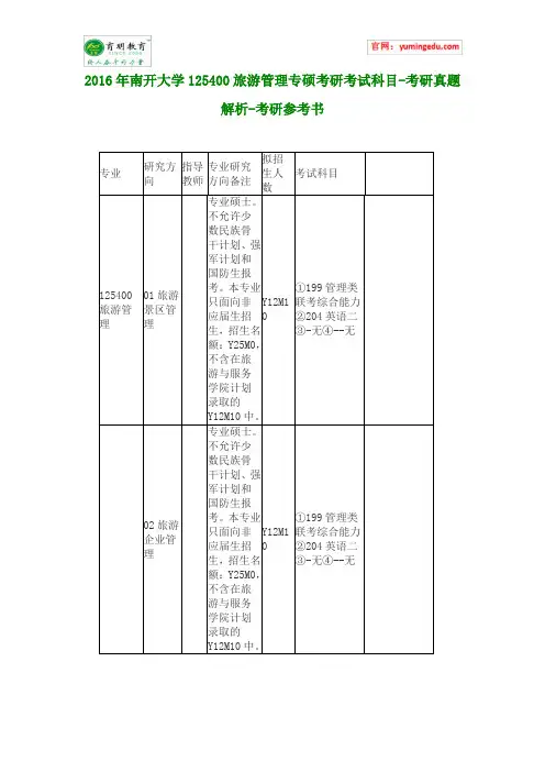 2016年南开大学125400旅游管理专硕考研考试科目-考研真题解析-考研参考书