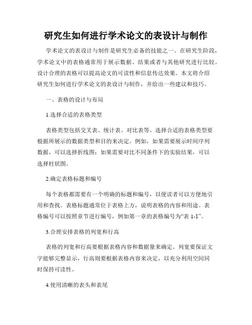 研究生如何进行学术论文的表设计与制作