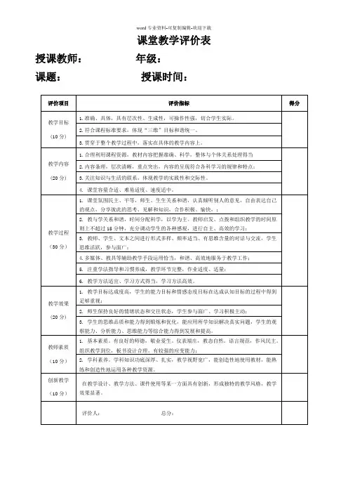 课堂评分表