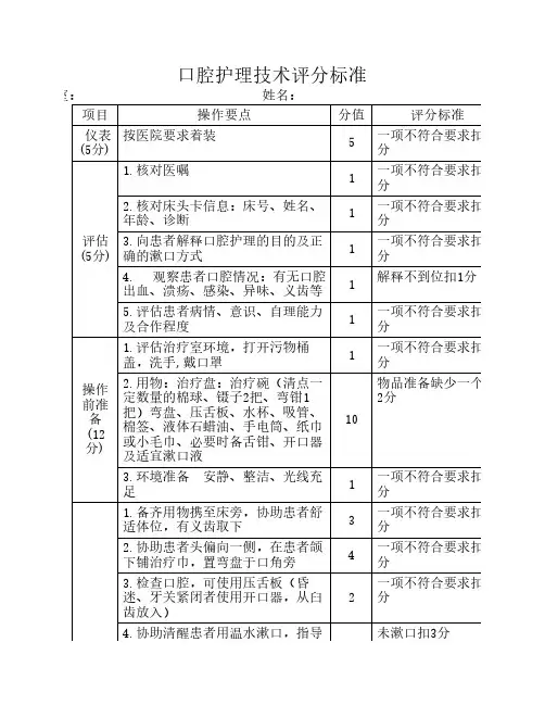 口腔护理操作考核评分标准11-5