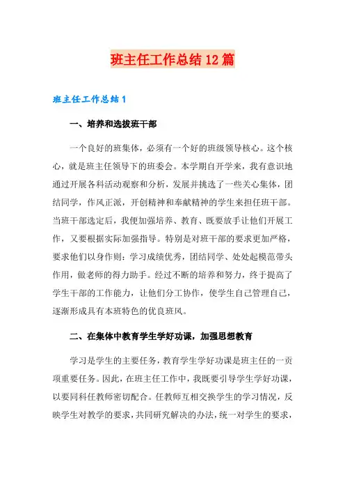 班主任工作总结12篇
