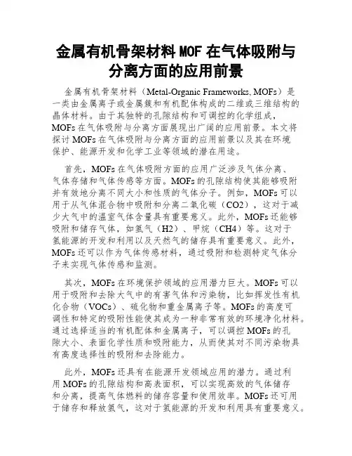 金属有机骨架材料MOF在气体吸附与分离方面的应用前景