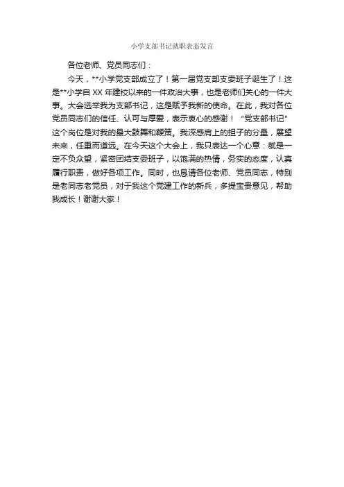 小学支部书记就职表态发言_就职演讲稿_