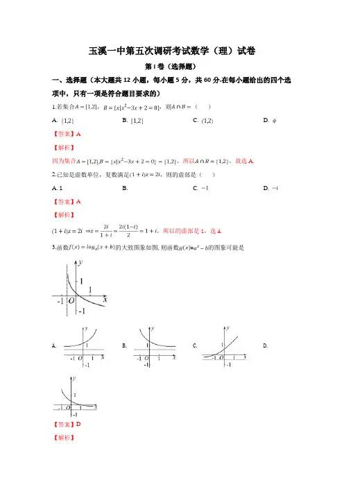 云南省玉溪市第一中学2019届高三下学期第五次调研考试数学(理)试卷