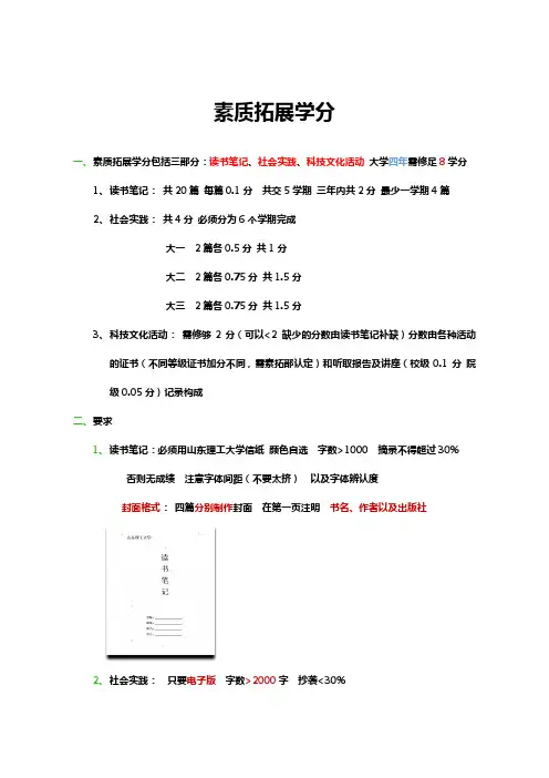 素质拓展学分明细