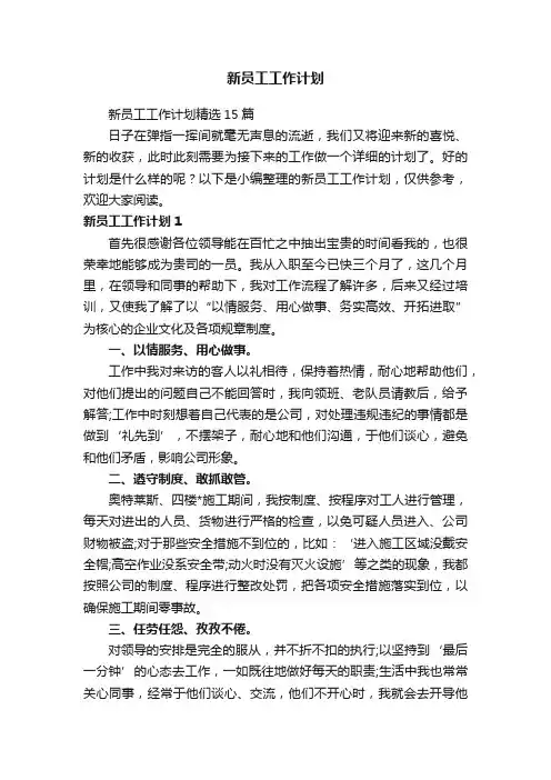 新员工工作计划