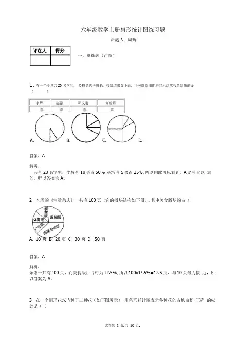 六年级数学上册-扇形统计图 练习题及答案-1-人教(2014秋)