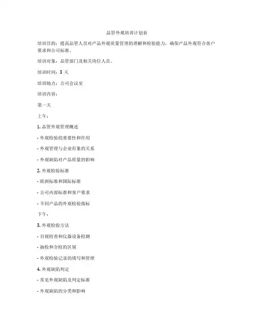 品管外观培训计划表