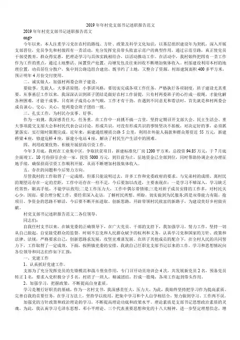 2019年年村党支部书记述职报告范文