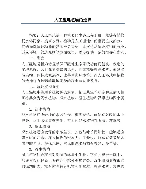 人工湿地植物的选择