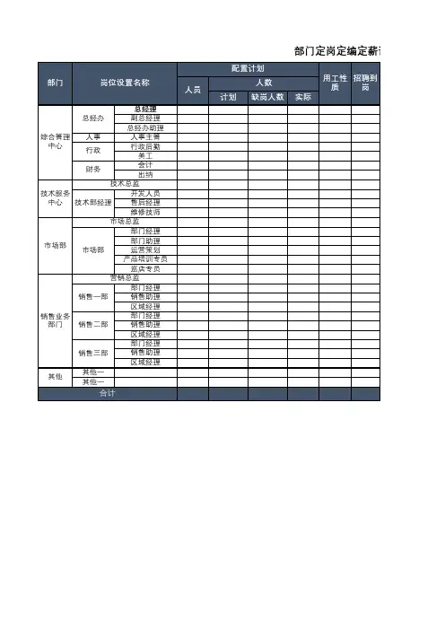 部门定岗定编定薪计划表