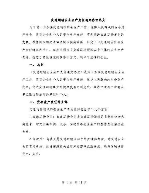 交通运输安全生产责任追究办法范文（三篇）