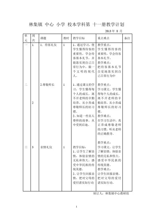第11册校本课程教学计划