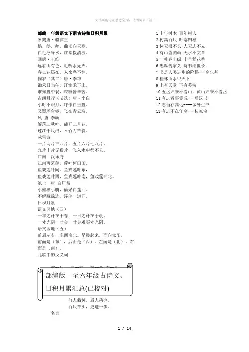 最新部编版一至六年级古诗词和日积月累(已校对)