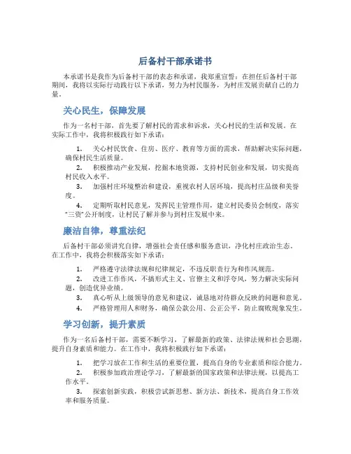 后备村干部承诺书