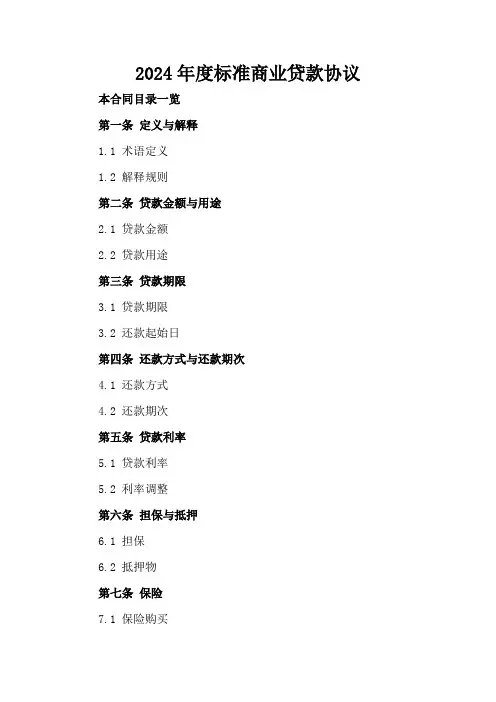 2024年度标准商业贷款协议
