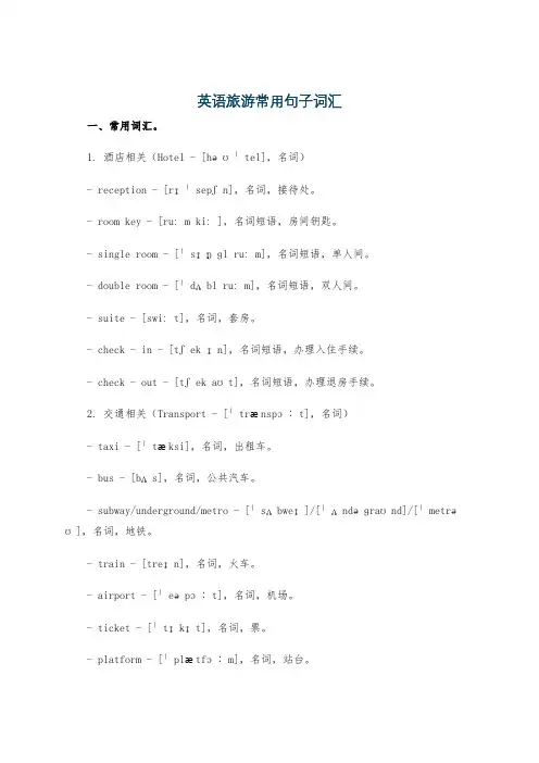 英语旅游常用句子词汇