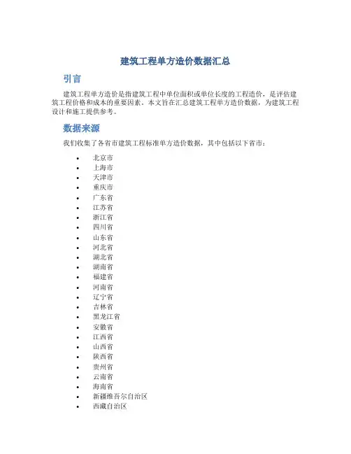 建筑工程单方造价数据汇总