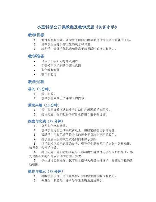 小班科学公开课教案及教学反思《认识小手》