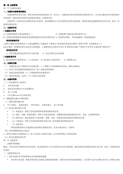 仓储与配送复习大纲