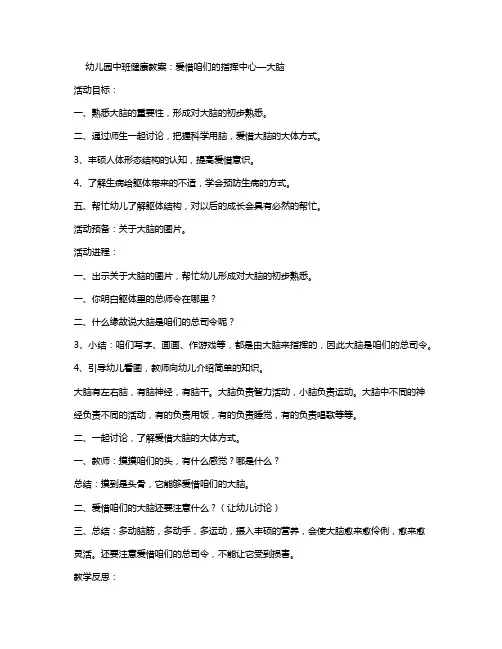 幼儿园中班健康活动教案《爱惜大脑》含反思