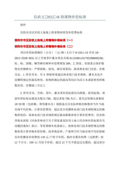 信政文[2022]46附属物补偿标准