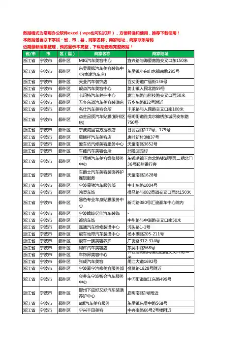 2020新版浙江省宁波市鄞州区汽车装饰工商企业公司商家名录名单联系电话号码地址大全155家