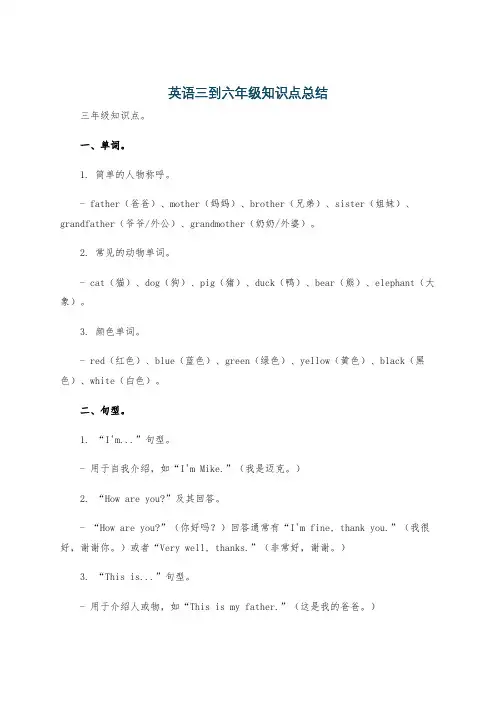 英语三到六年级知识点总结