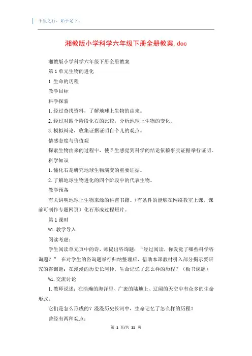 湘教版小学科学六年级下册全册教案.doc