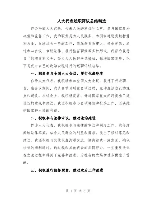 人大代表述职评议总结精选