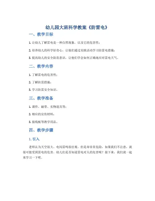 幼儿园大班科学教案《防雷电》
