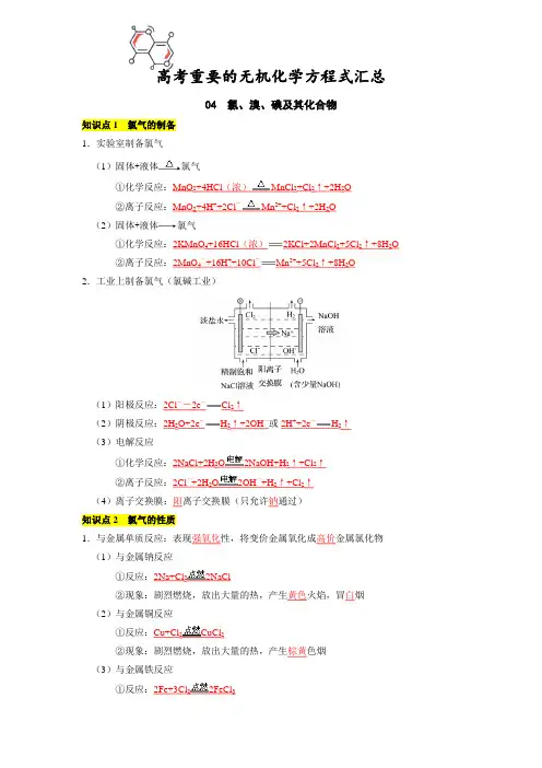 04氯、溴、碘及其化合物-【化学方程式】高考重要化学方程式汇总