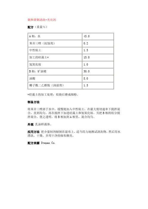 铜和黄铜清洗