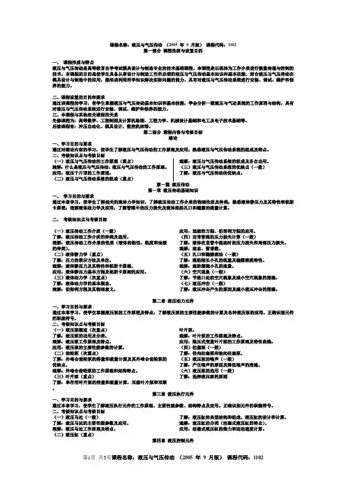 (完整版)课程名称：液压与气压传动课程代码：1102