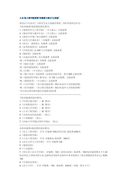 土木、岩土期刊版面费--审稿费大统计