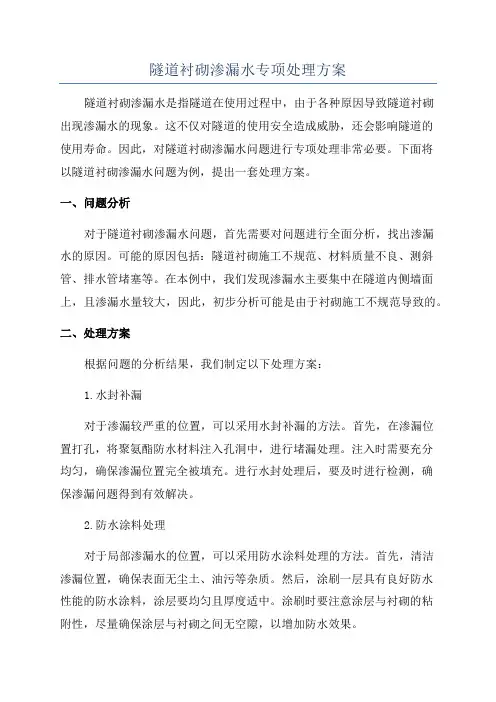 隧道衬砌渗漏水专项处理方案