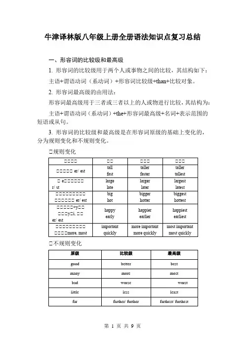 牛津译林版八年级上册全册语法知识点复习总结
