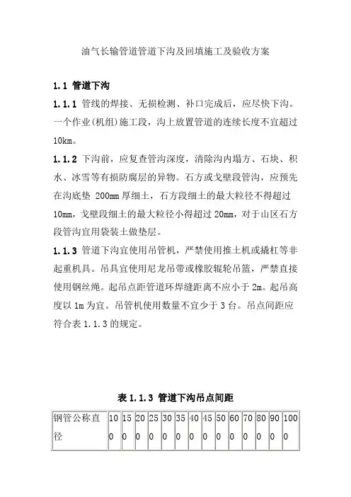 油气长输管道管道下沟及回填施工及验收方案
