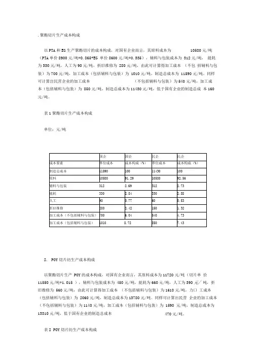 完整word版10聚酯切片和涤纶长丝生产成本分析