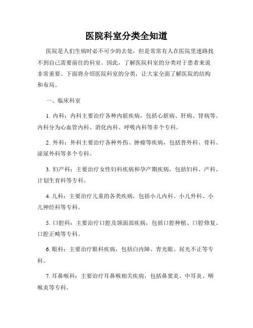 医院科室分类全知道