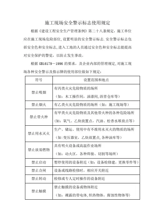 施工现场安全警示标志使用规定