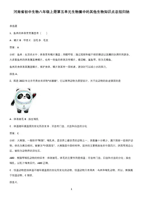 河南省初中生物八年级上册第五单元生物圈中的其他生物知识点总结归纳
