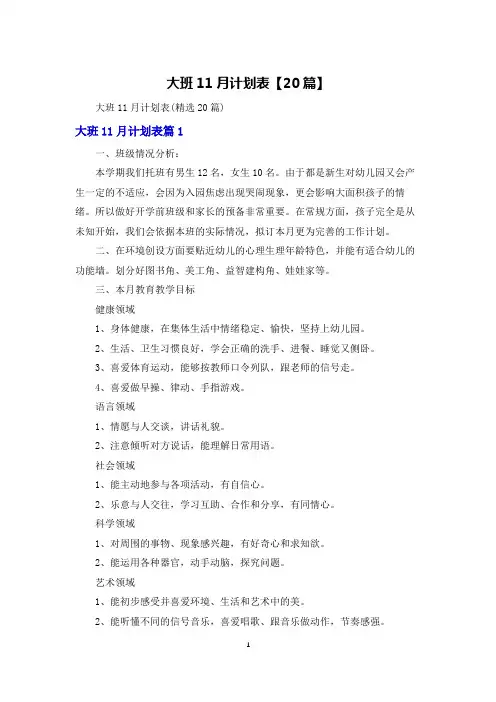 大班11月计划表【20篇】